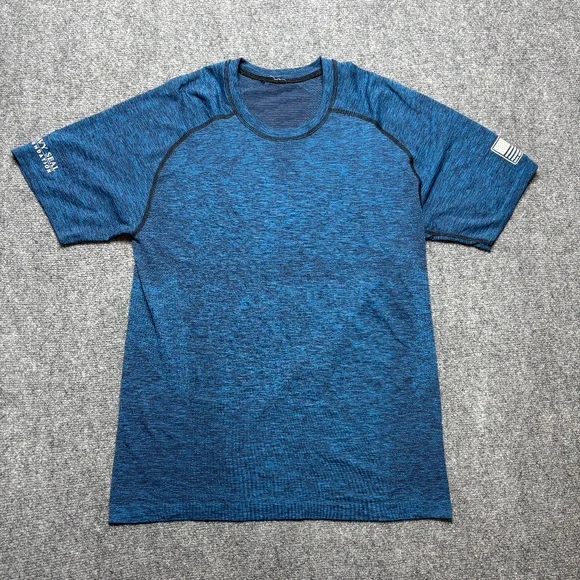 Lululemon Shirt Mens Medium Blue Swiftly Yoga Gym Athleisure Crossfit Murph - Picture 1 of 9